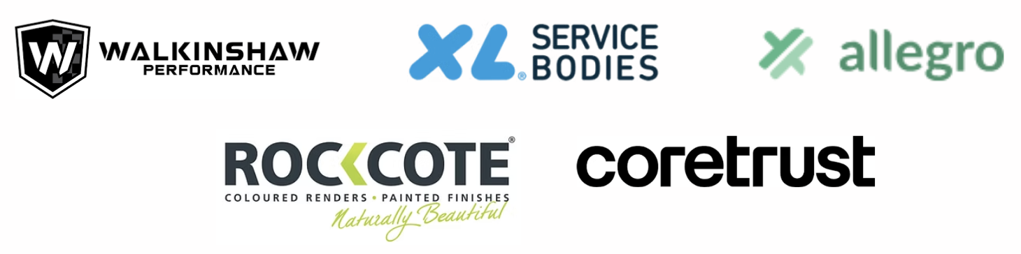 Walkinshaw Performance, XL Service Bodies, Allegro, Rockcote and CoreTrust logos.