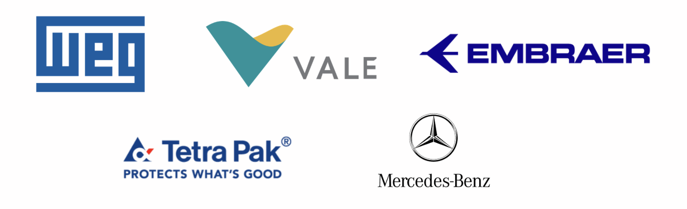 WEG, Vale, Embraer, Tetra Pak and Mercedes-Benz logos.
